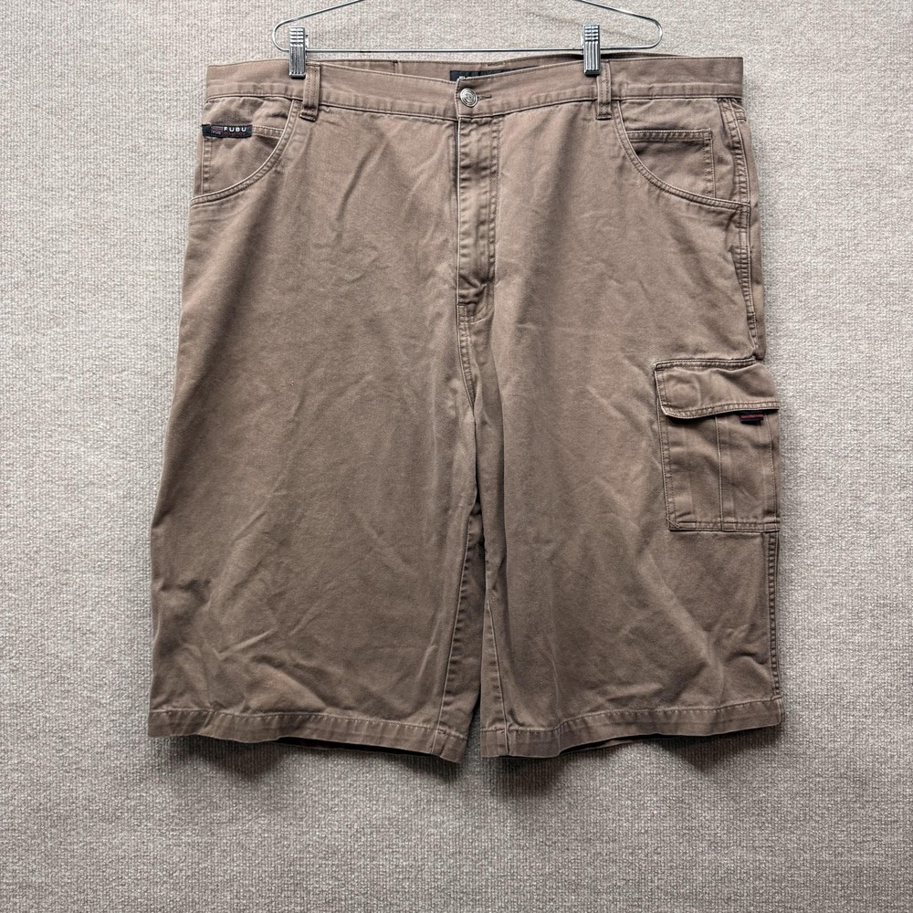 FUBU The Collection Cargo Shorts Mens 46 Brown Canvas Utility Big Tall Relaxed